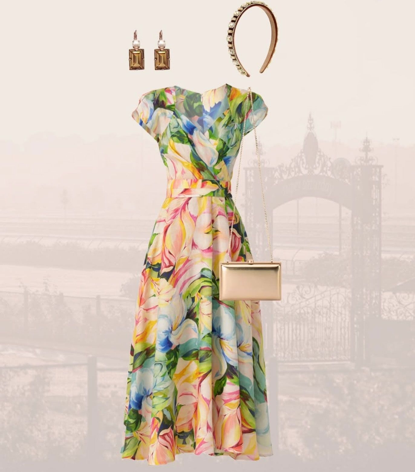 Floral Formal Dress With Accessories