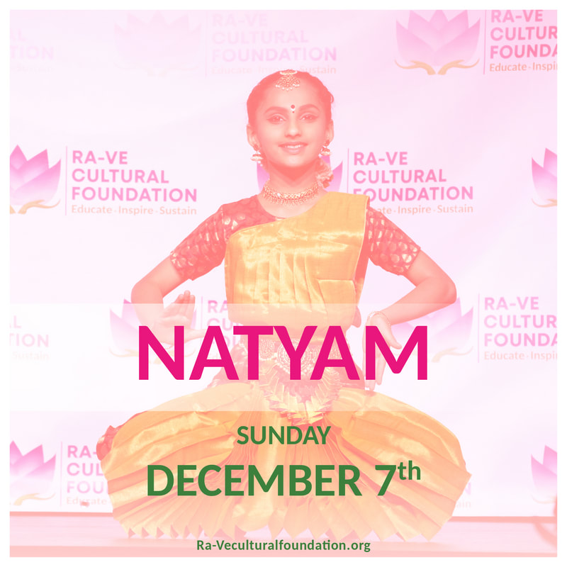 A woman in traditional Indian dance attire, posing with the word 