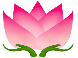 Pink lotus flower with green hands cupping the bottom.