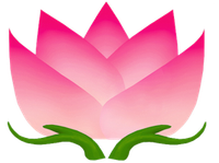 Pink lotus flower with green hands cupping the bottom.