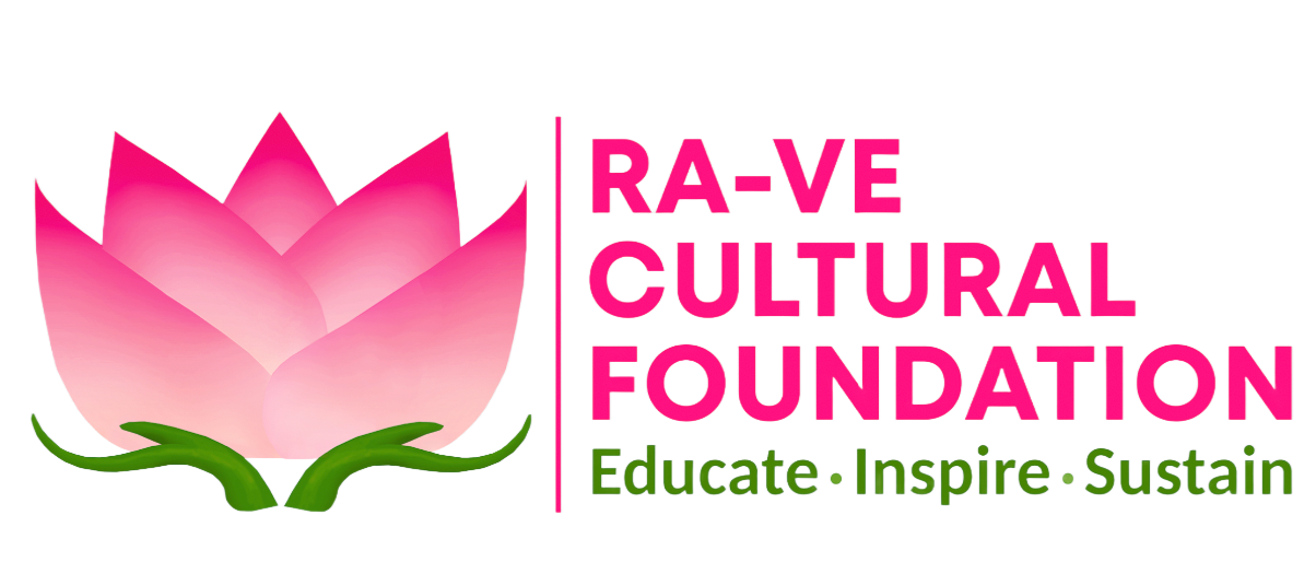 Logo of RA-VE Cultural Foundation with pink lotus and text: Educate, Inspire, Sustain.