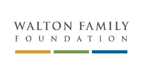 Walton Family Foundation logo: text above, three colored horizontal bars below.