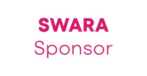 SWARA sponsor logo in pink text on white background.