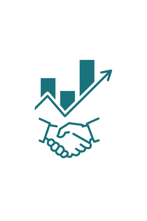 Handshake with growth chart and upward arrow.