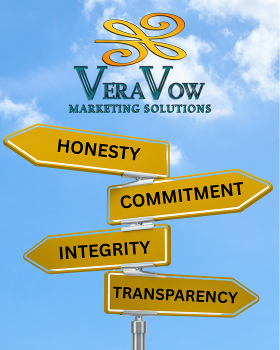 A sign that says vera vow marketing solutions on it