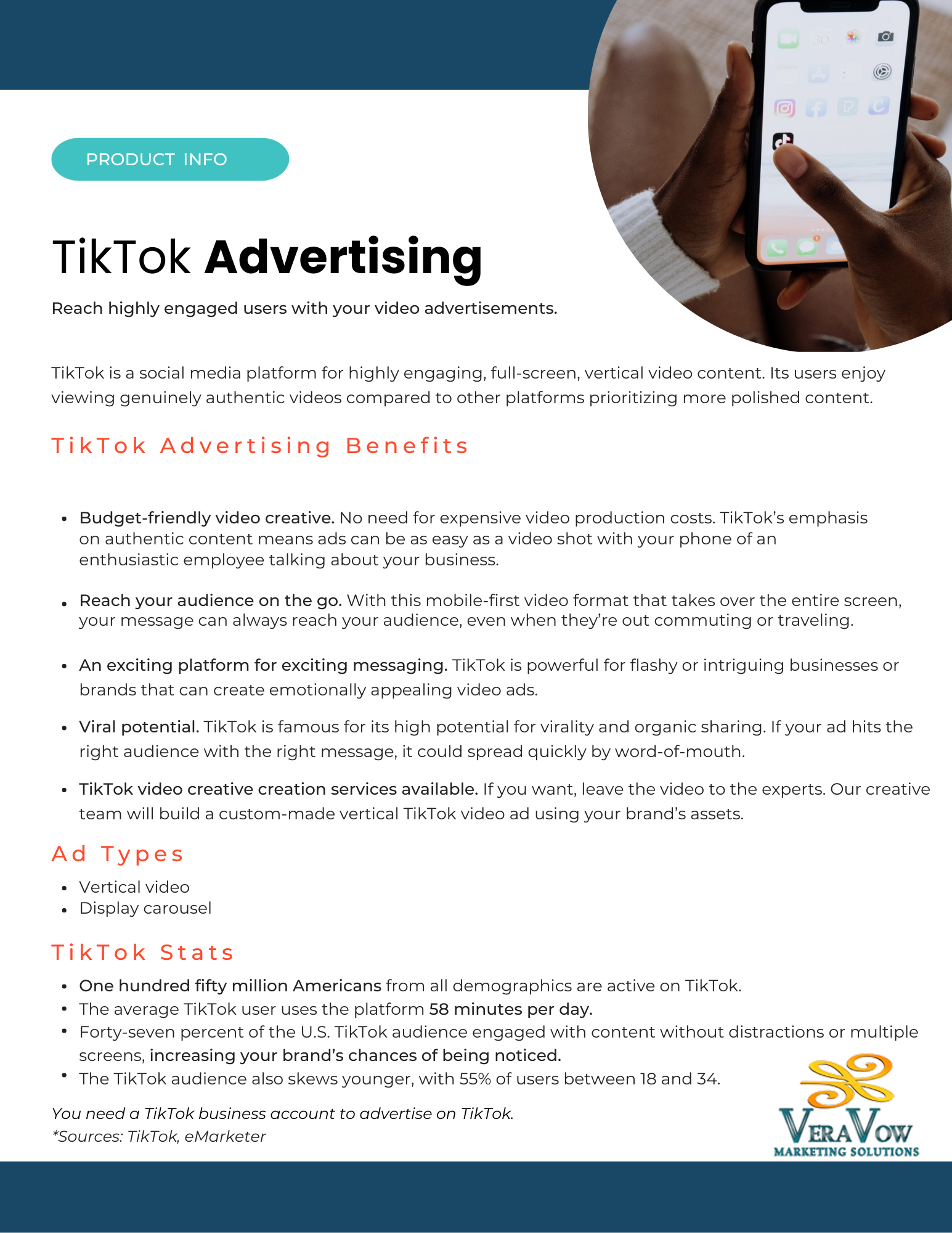 TikTok Advertising flyer with hand holding phone.