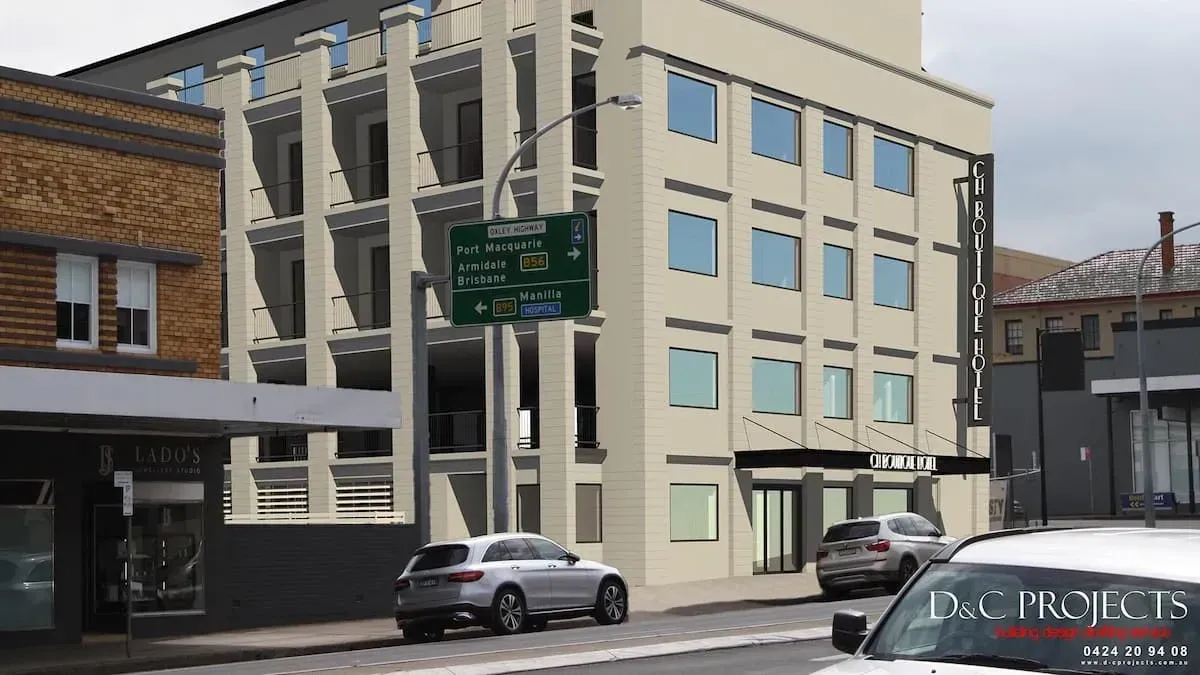 Striking Render Featuring a Spacious Building With White Cars in Motion— D&C Projects in Tamworth, NSW