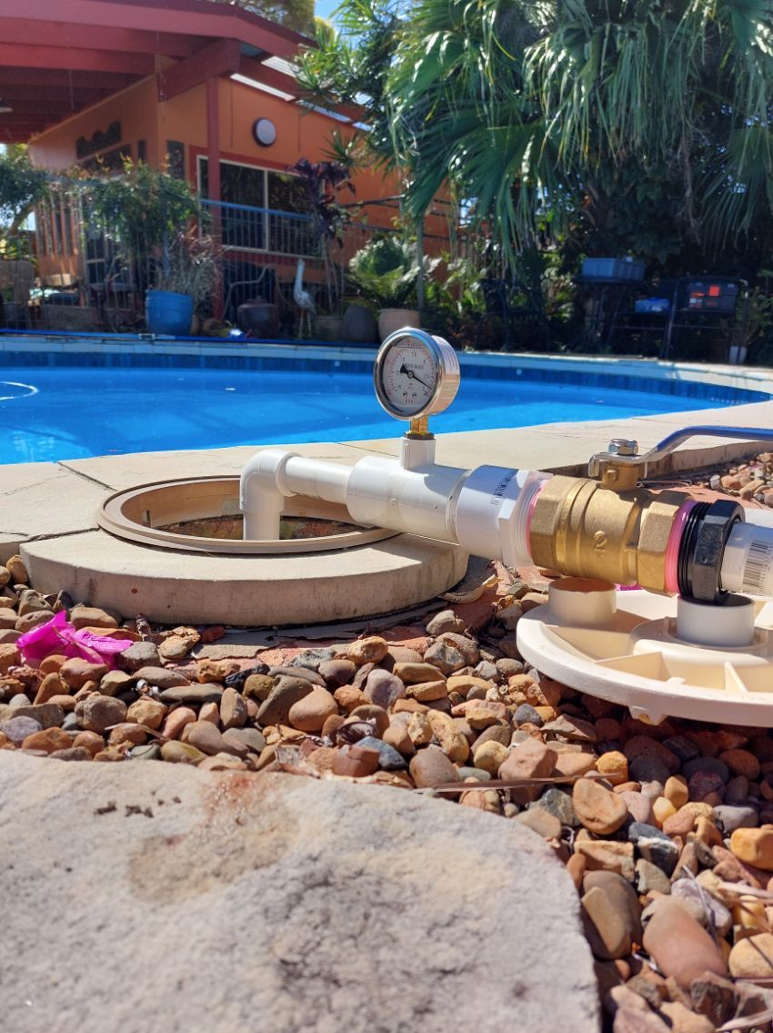 Close Up Of Pool Water Pressure Gauge Near The Pool — Leak Detection & Swimming Pool Repairs in Ballina, NSW