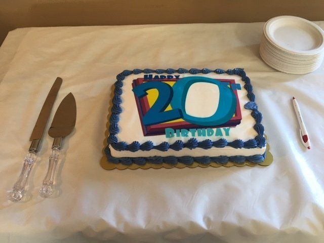 A birthday cake with the number 20 on it
