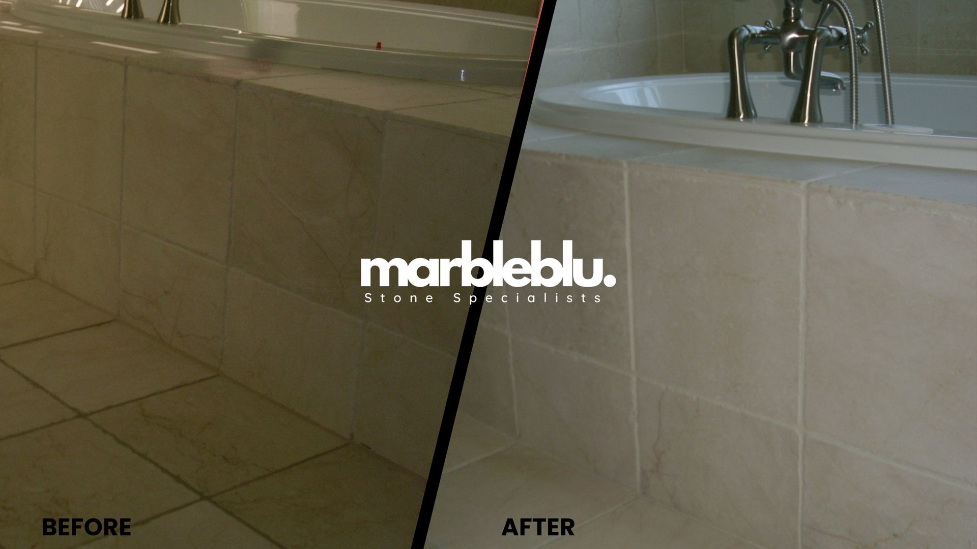 Side-by-side comparison of bathroom tile: