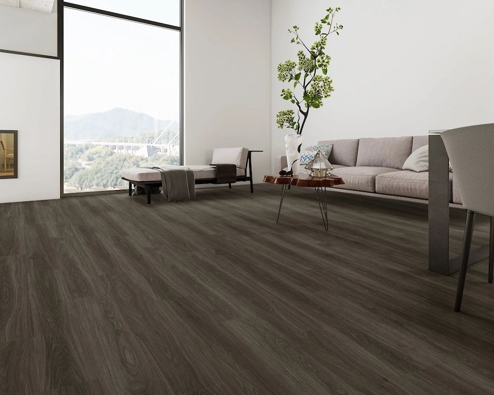 A Modern Living Room With Dark Wood Flooring — AGM Flooring & Tiling in Hidden Valley, QLD