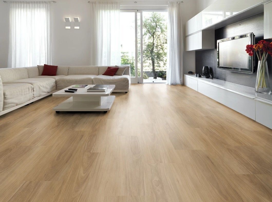 Spacious Living Room With Blonde Wood Flooring — AGM Flooring & Tiling in Hidden Valley, QLD