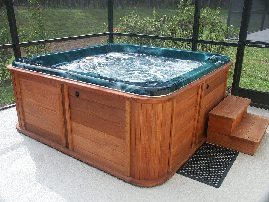 hot tub in the back yard