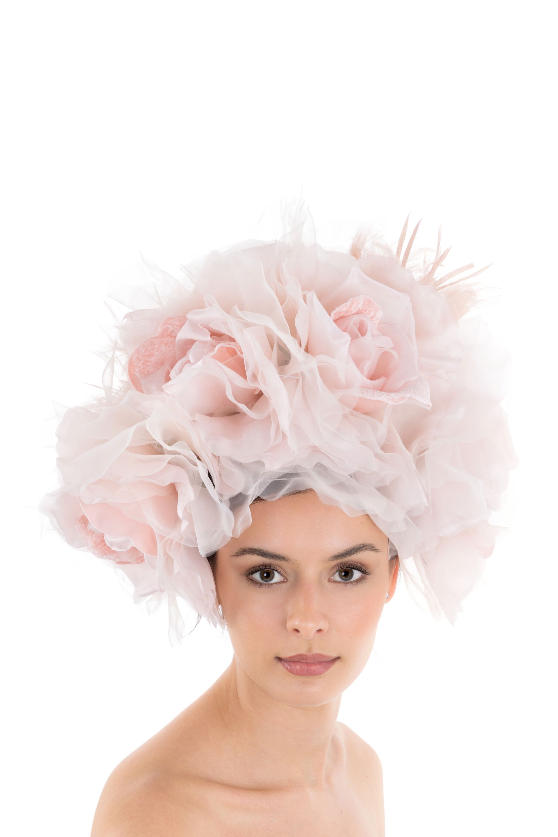 VIVIAN ROUGE  A stunning red straw cocktail hat trimmed with handmade silk abaca rose