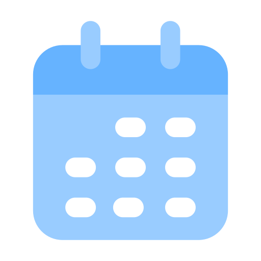 A blue calendar with white dots on it on a white background.