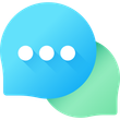 A blue and green speech bubble with three white dots on it