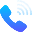 A blue telephone icon with waves coming out of it.