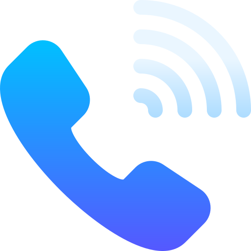 A blue telephone icon with waves coming out of it.