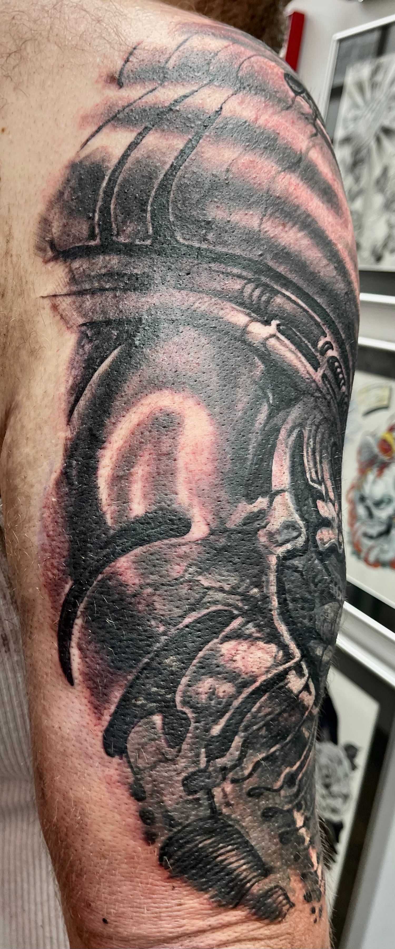 Biomechanical shoulder tattoo