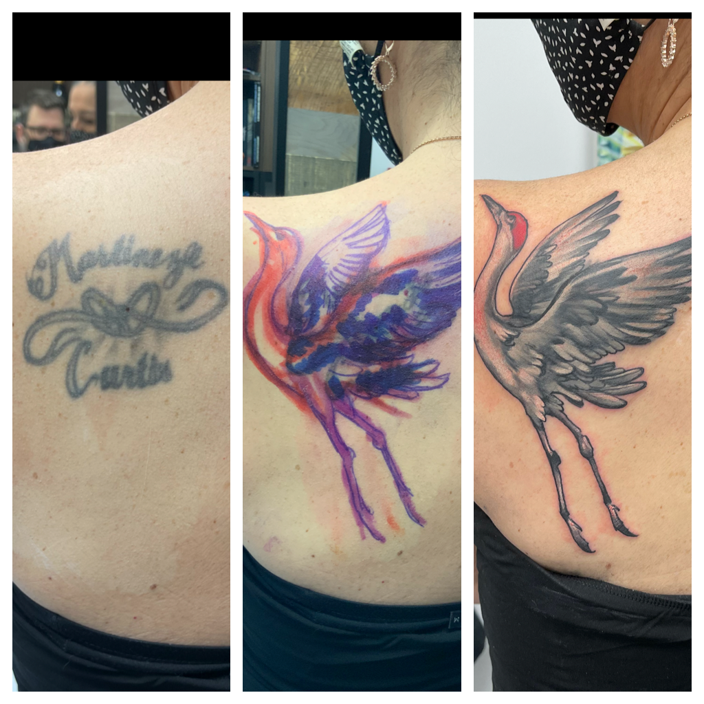 Crane tattoo used for cover up