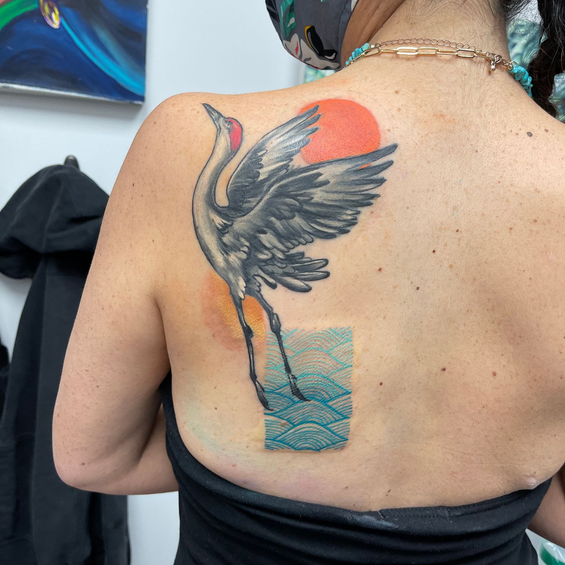 Crane tattoo in color