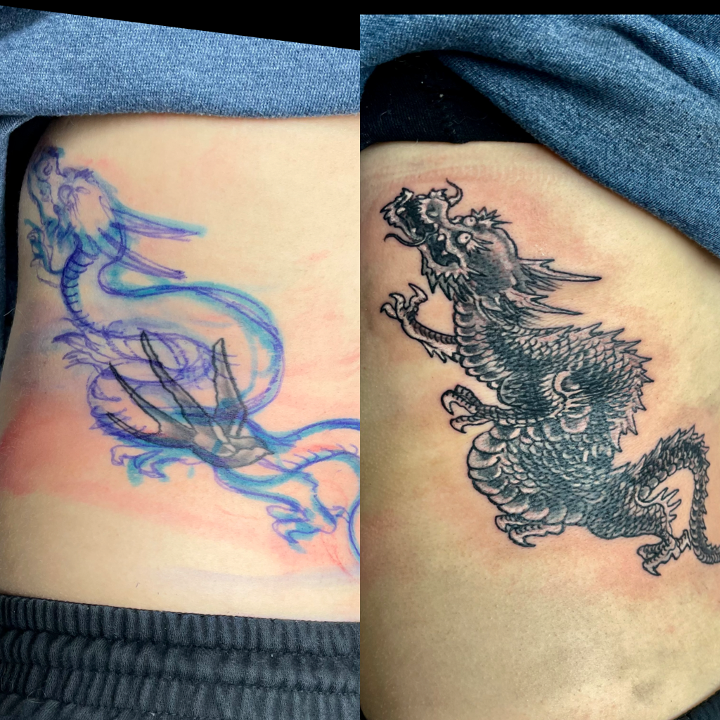 Dragon tattoo used as cover up