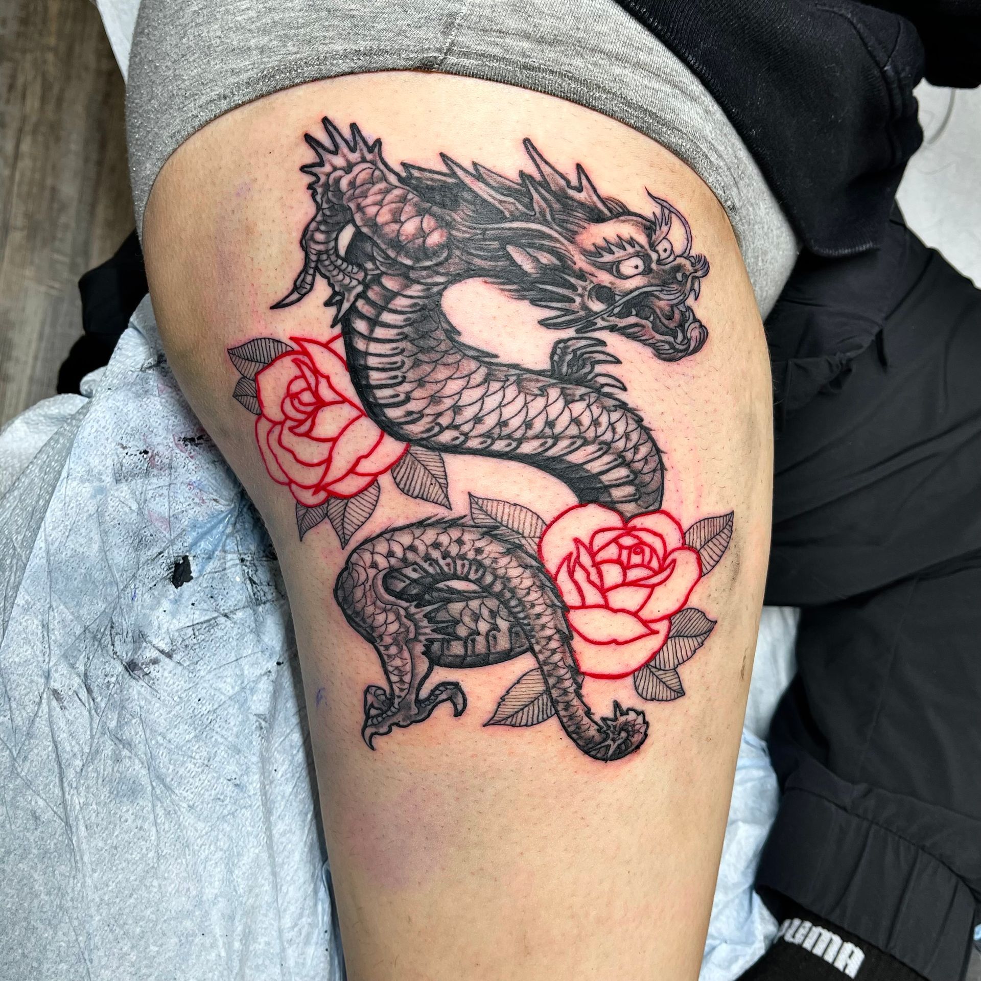 Dragon with Rose Tattoo