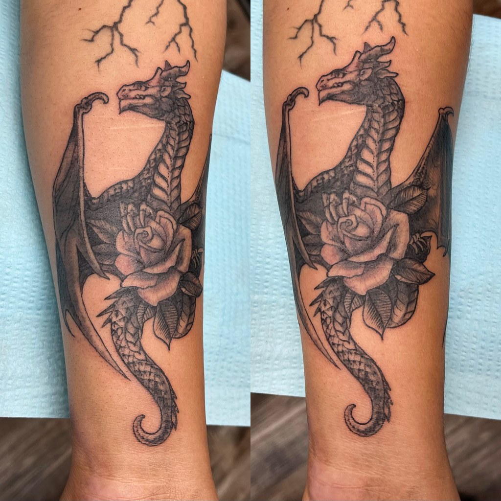 Dragon Fantasy Tattoo with Rose
