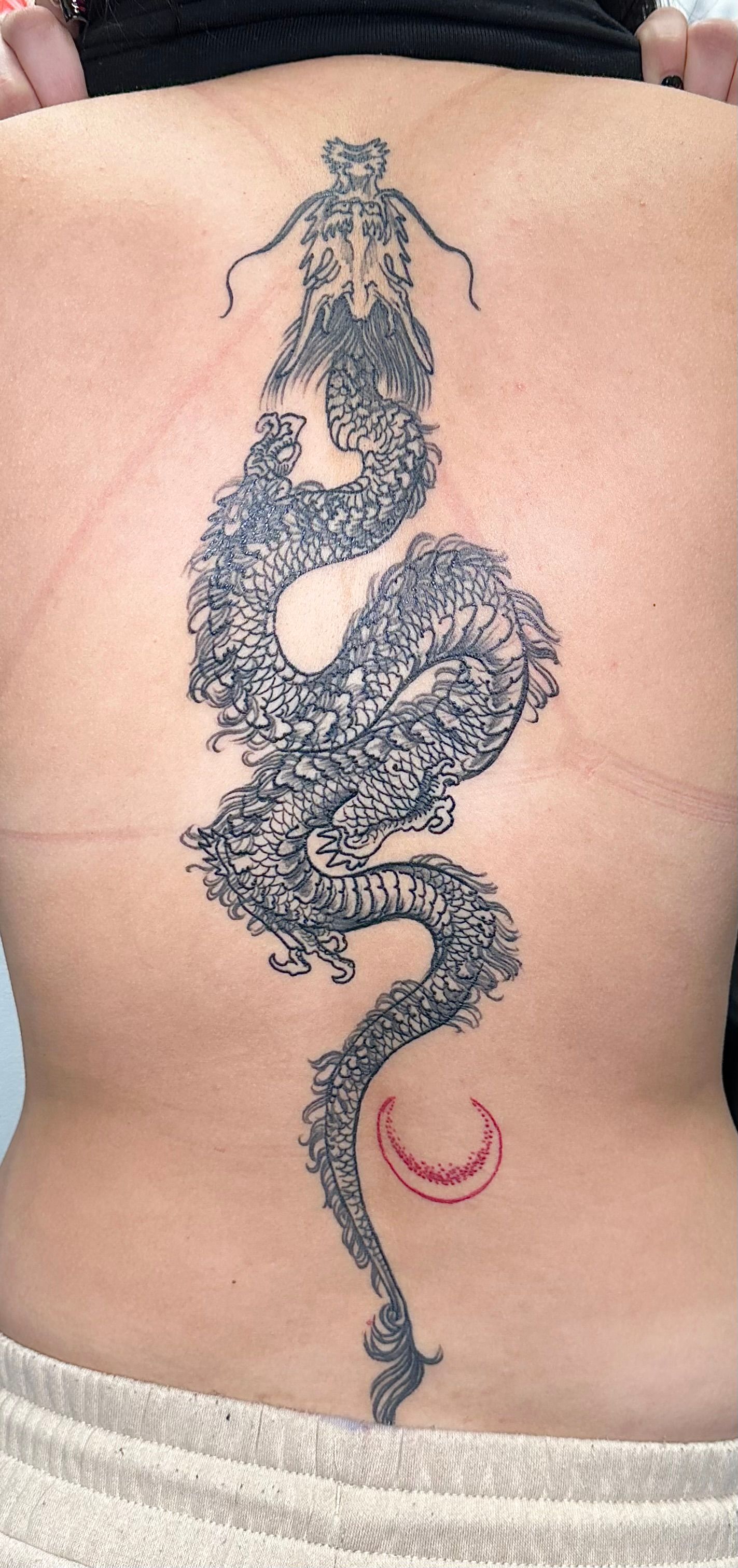 Dragon Tattoo Down Middle of Back