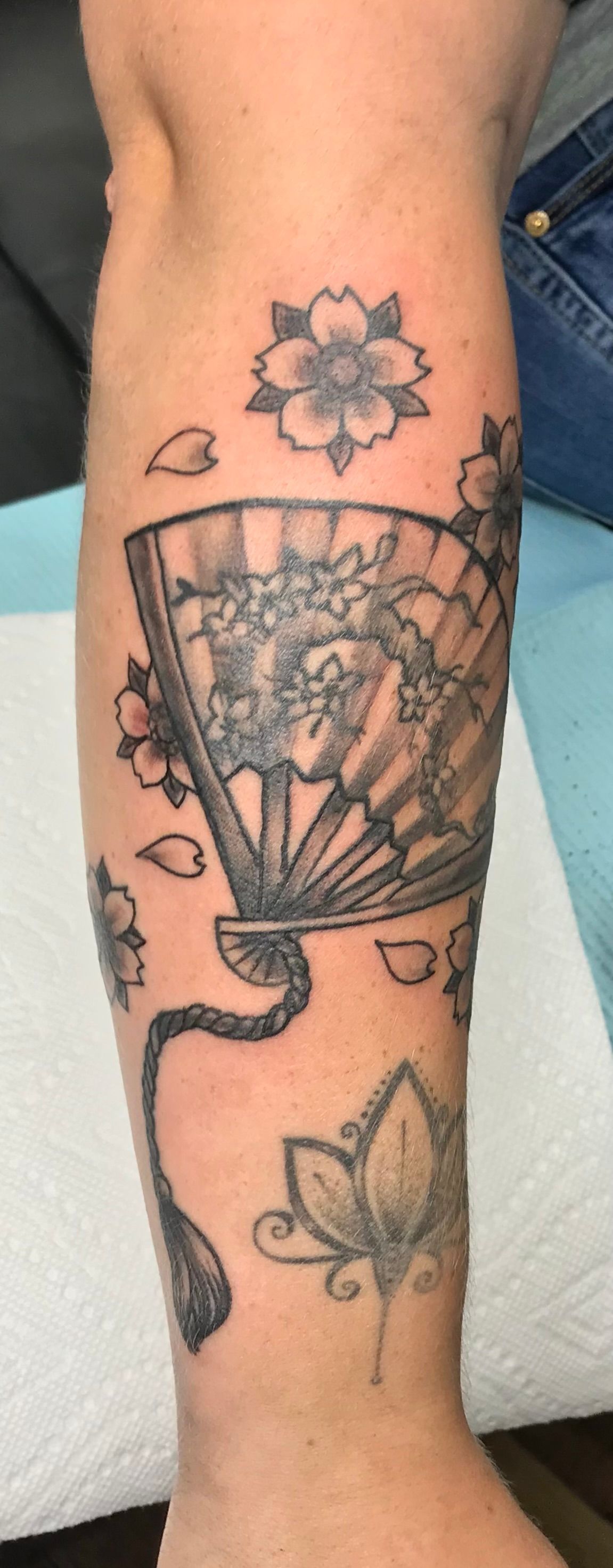 Fan with Blossoms Tattoo
