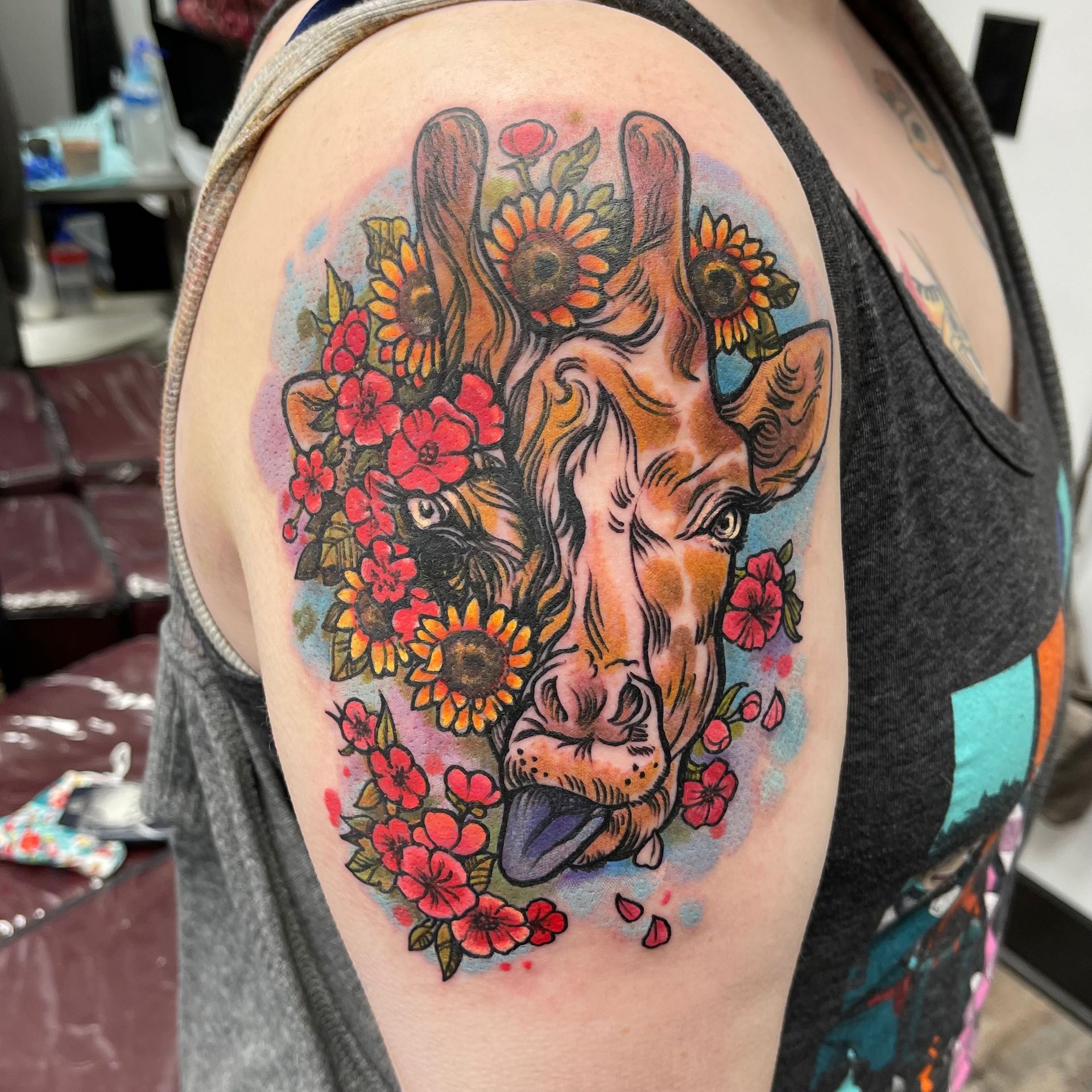 Giraffe Flower Tattoo