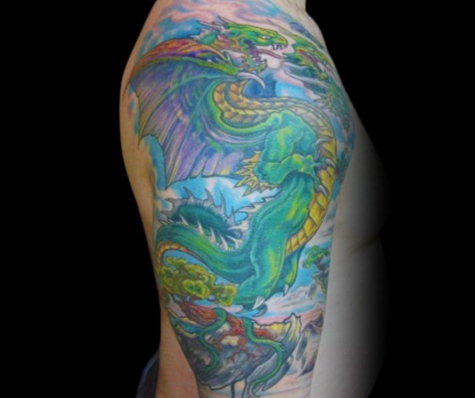 Three headed green dragon 