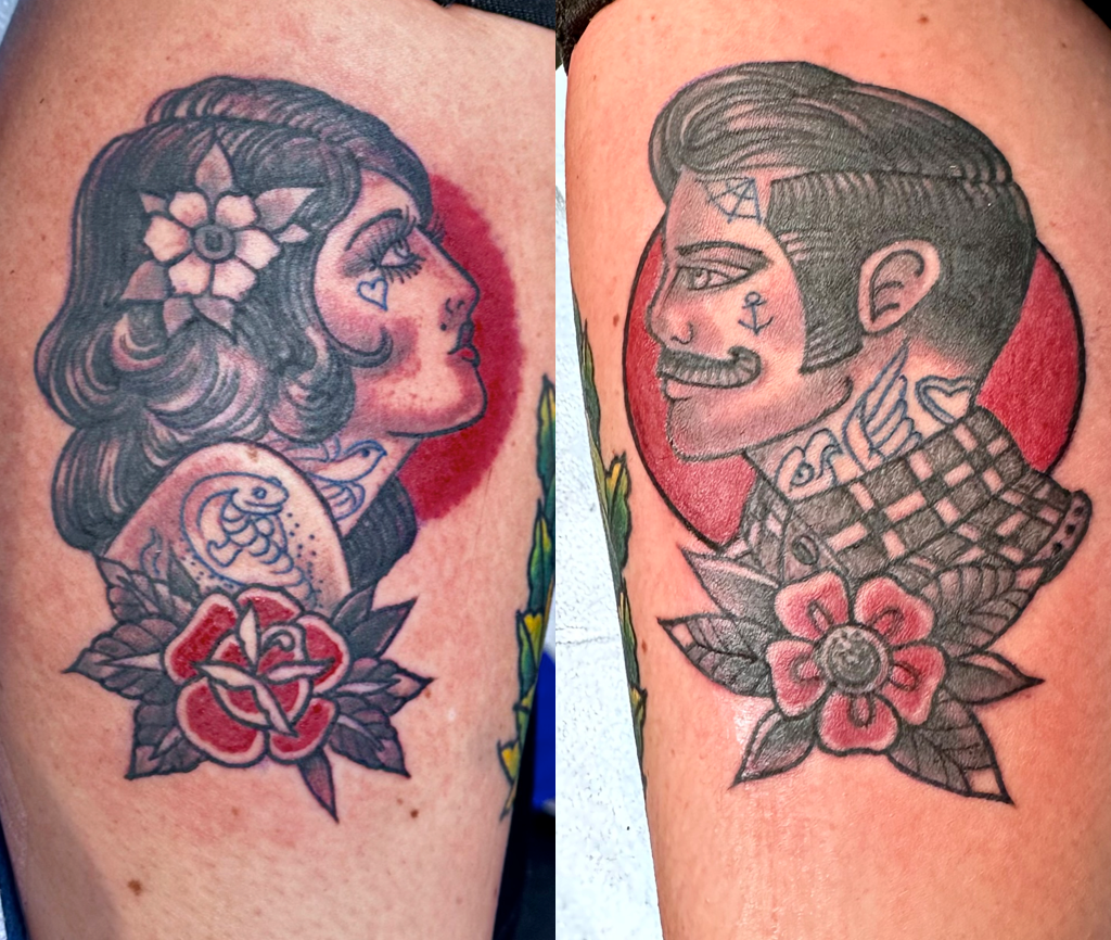 Lady and Gentleman Heads Tattoo