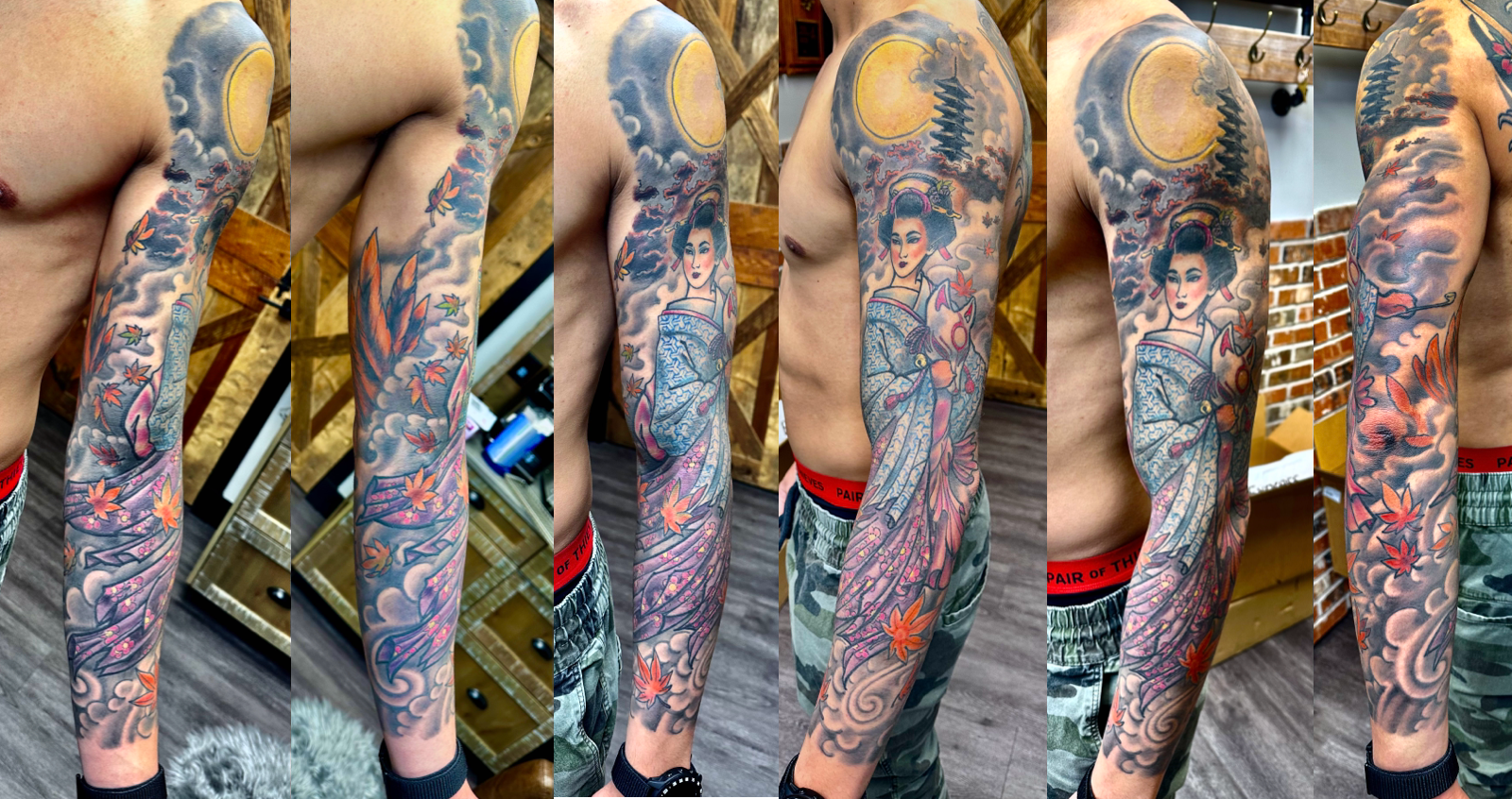 Full sleeve maiden and moon tattoo