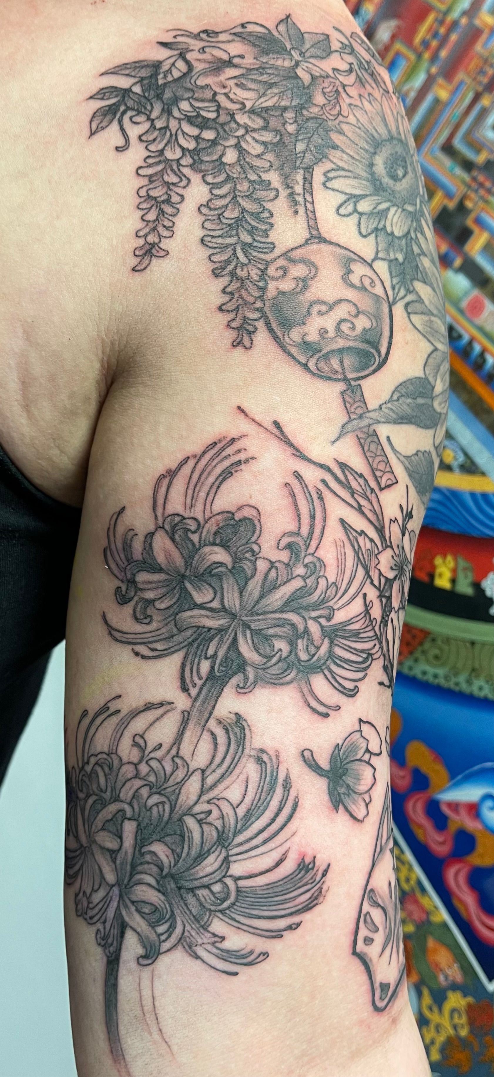 Peonies with Spider Tattoo
