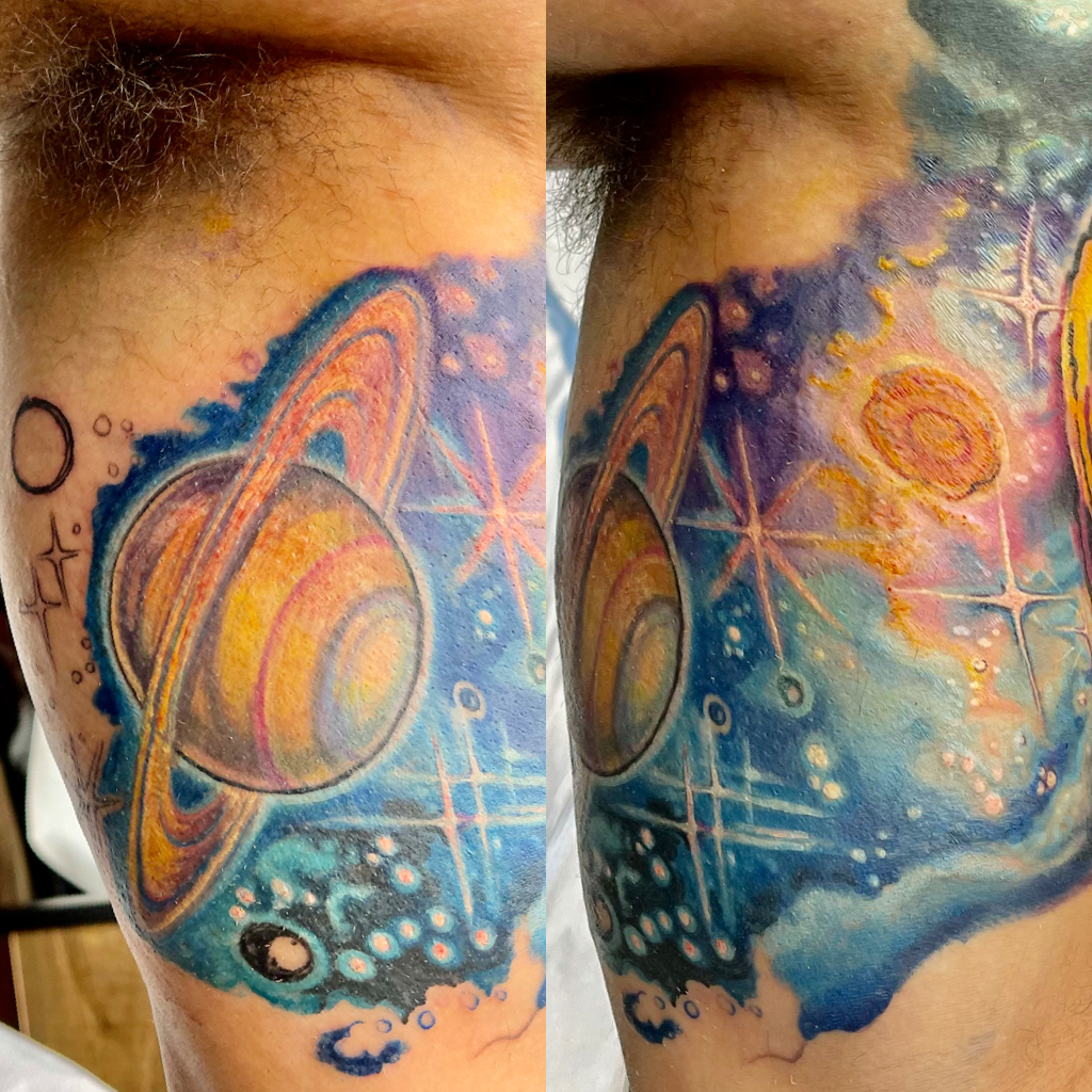 Saturn Space Themed Tattoo