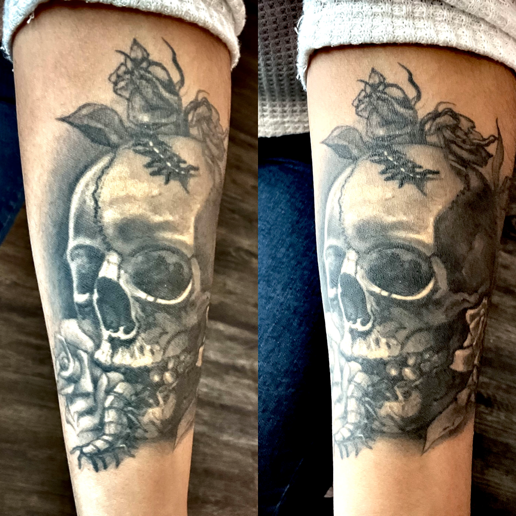 Skull and roses tattoo