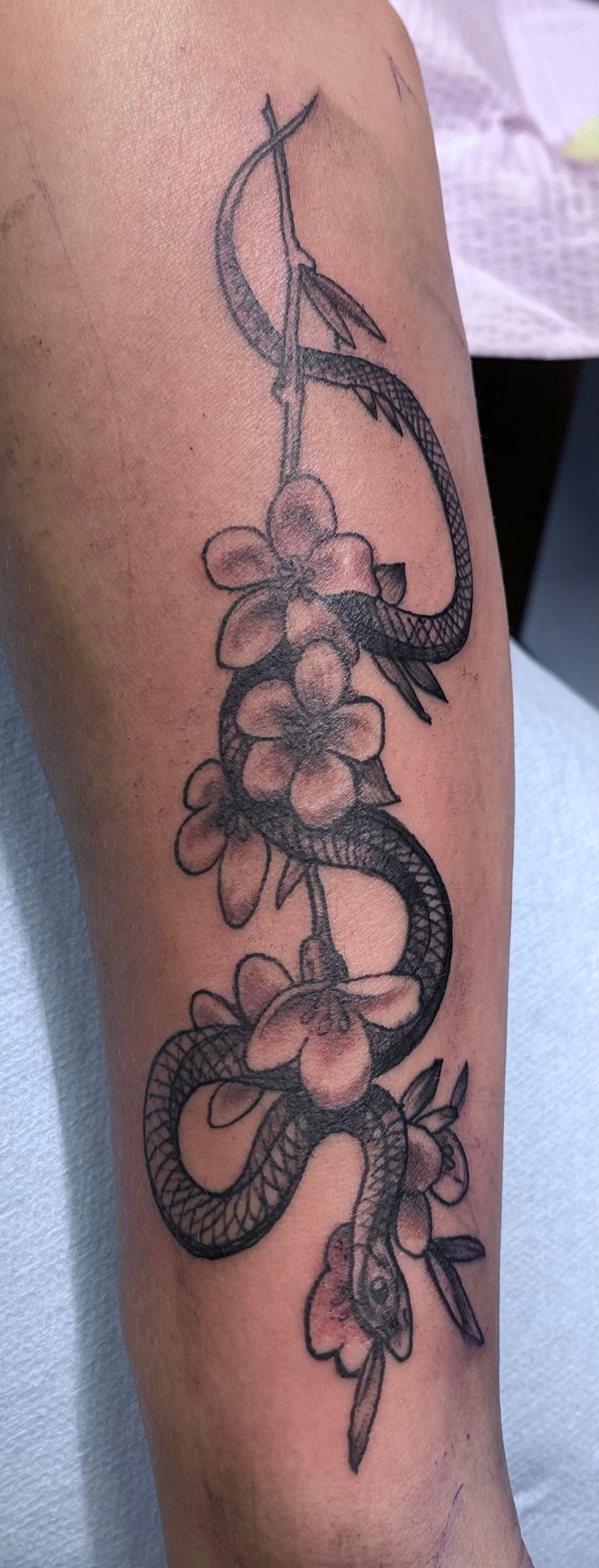 Snake and Flowers Tattoo