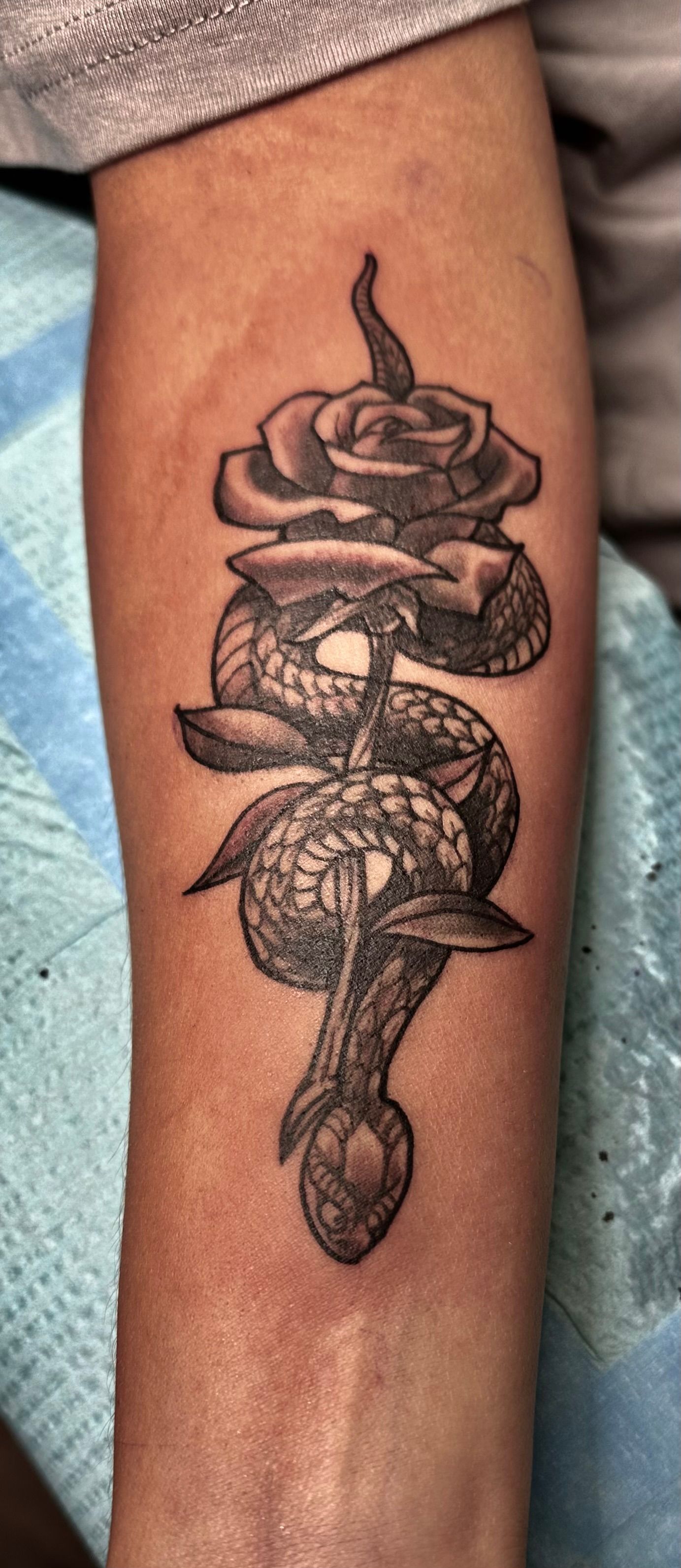 Snake and rose tattoo