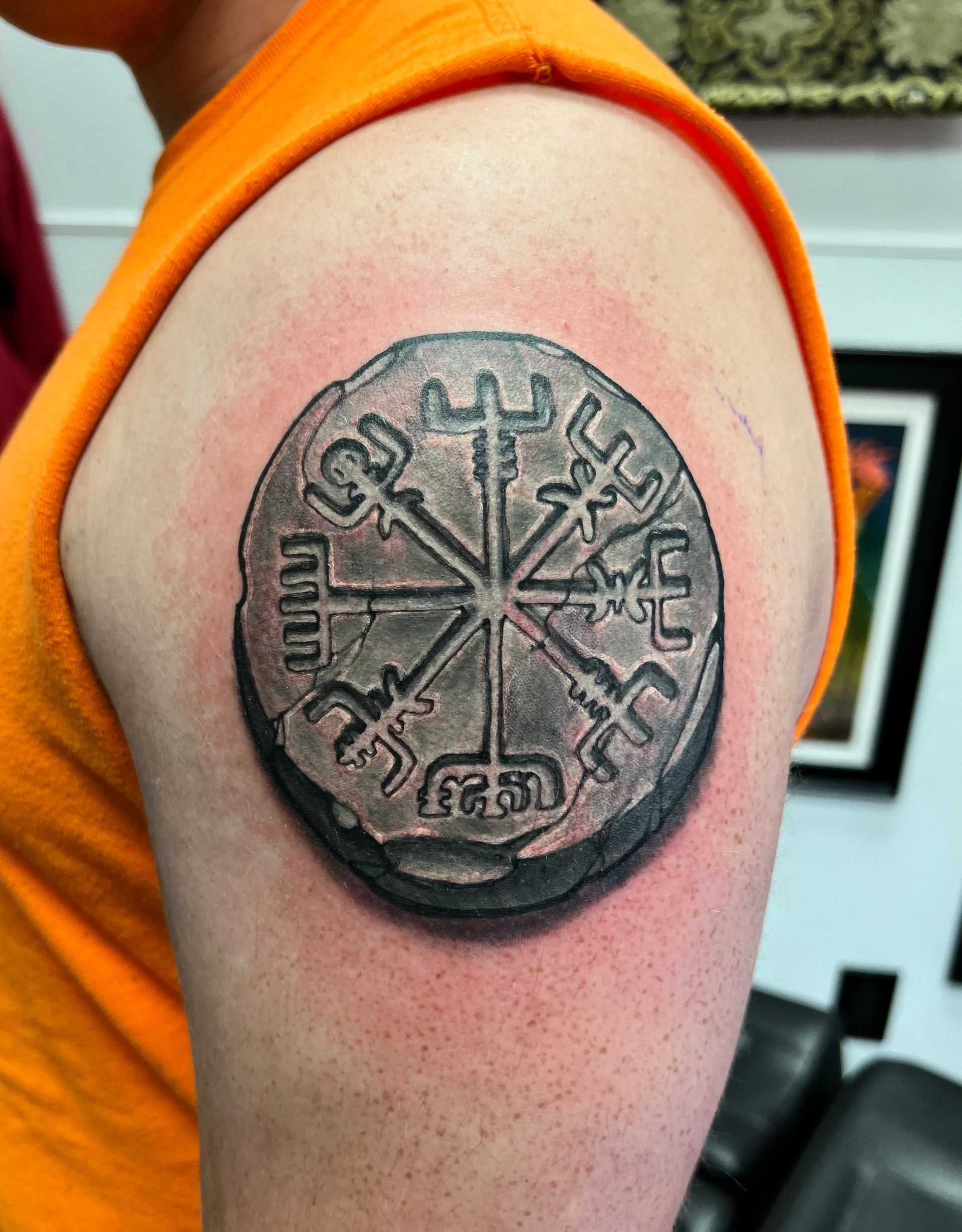 Stone Compass Tattoo
