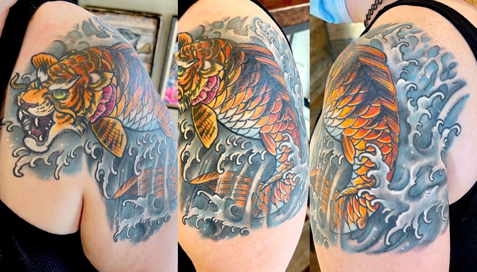 Tiger Tattoo with Waves