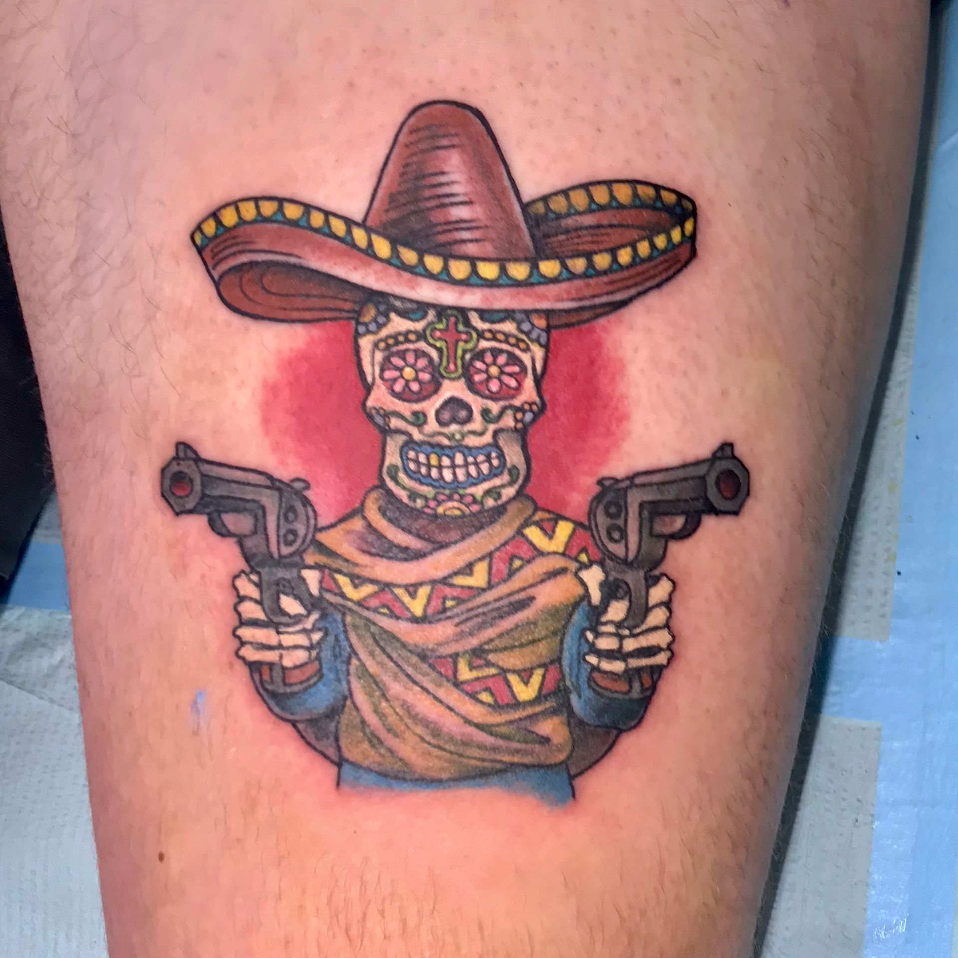 Skeleton Gun Fighter Tattoo