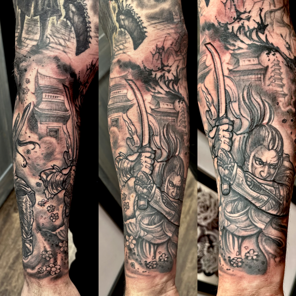 Warrior temple full arm tattoo