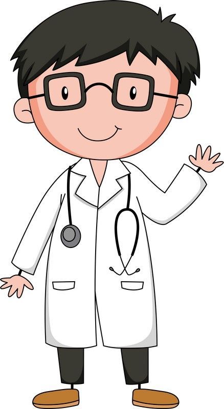 A cartoon illustration of a doctor with glasses and a stethoscope.