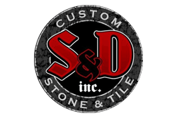 A logo for s & d custom stone and tile