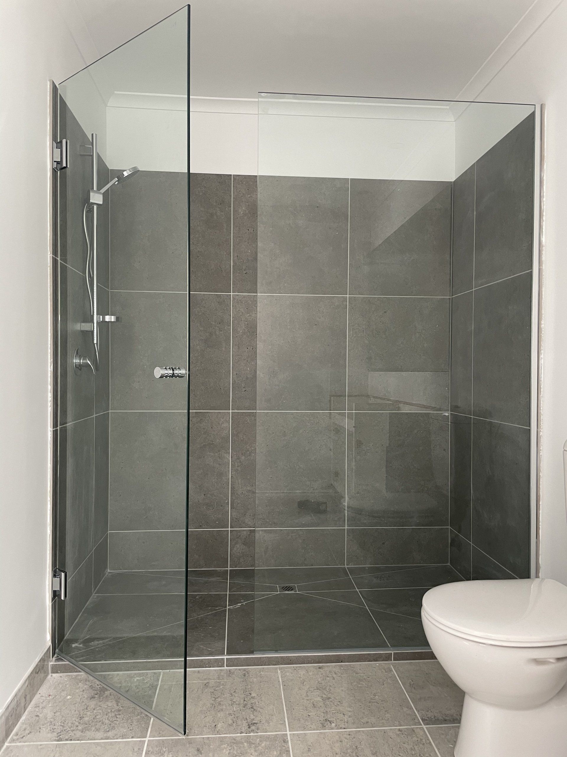 A Frameless Hinged Shower Screens in a  bathroom.