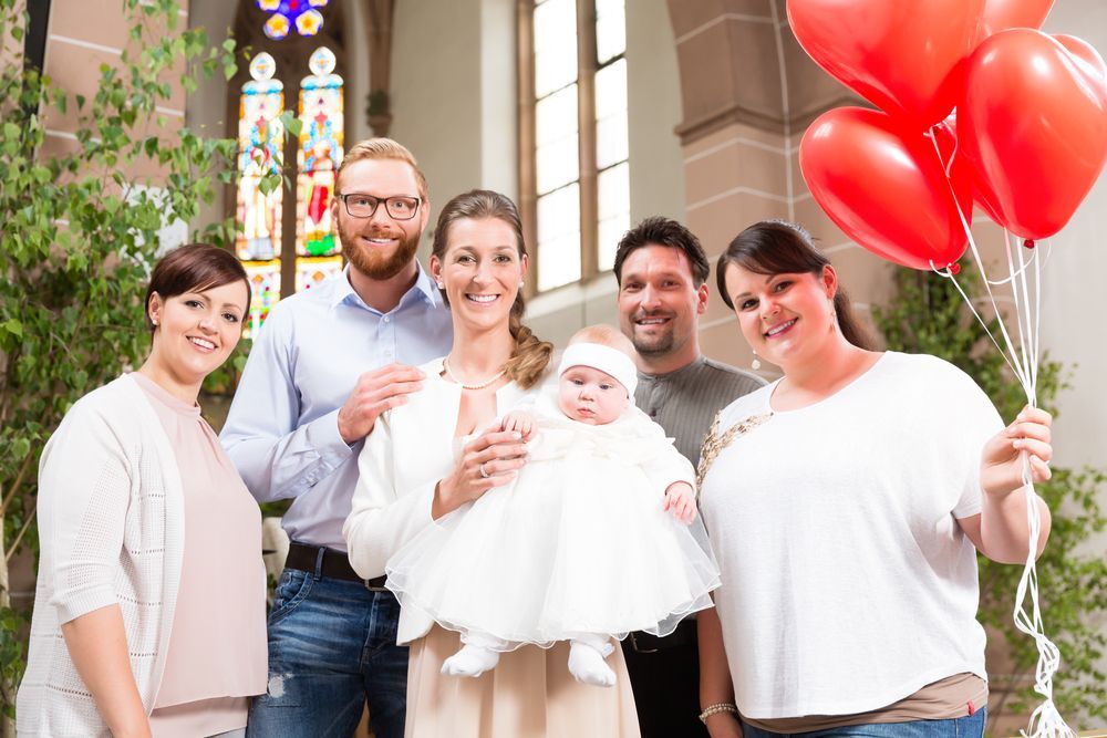 Family Poses With Baby in Church, Celebrating With Red Balloons — Amanda Jade Photography In Gordonvale, QLD