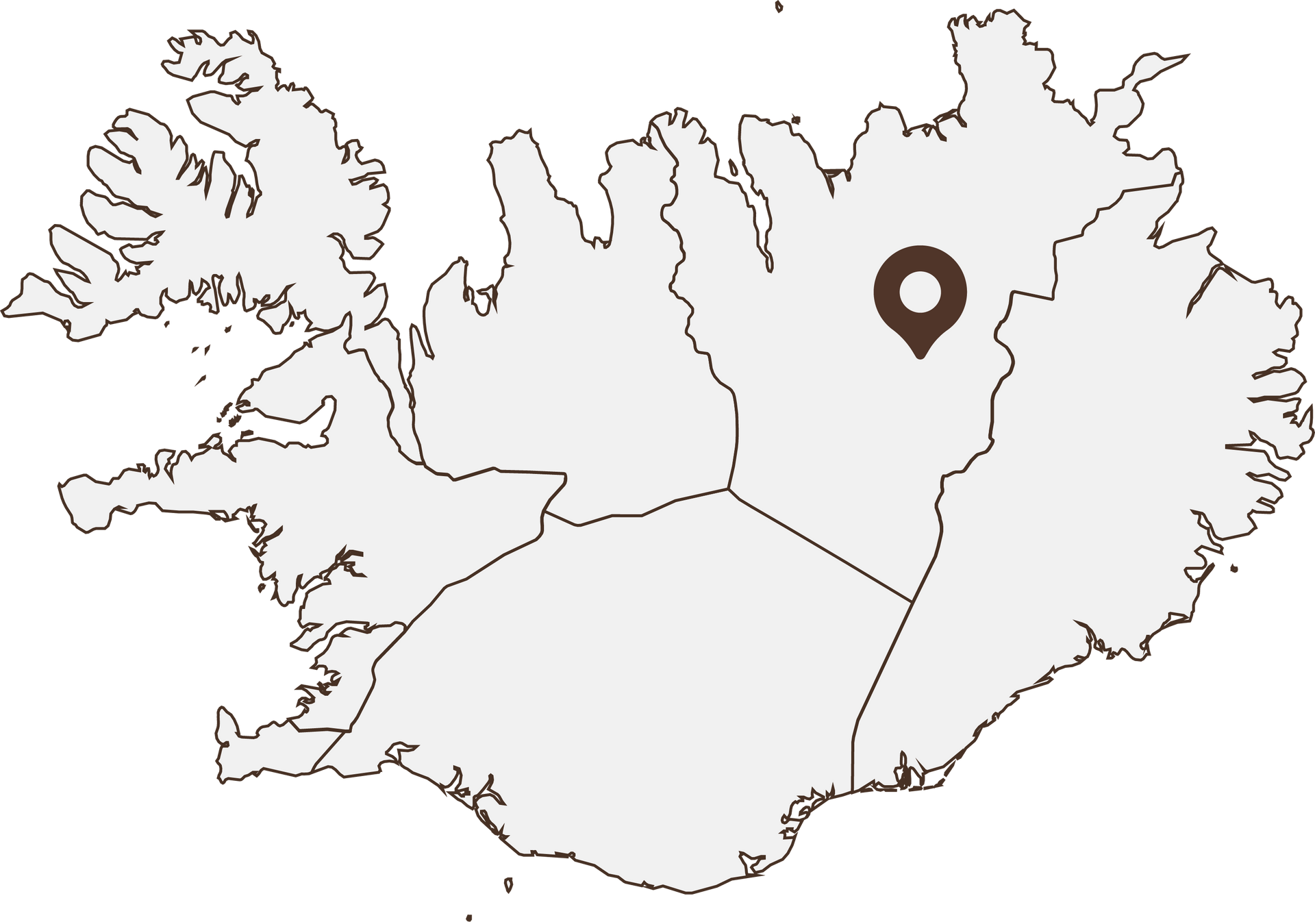 Kort af Íslandi með staðsetningarmerki á norðurhlutanum.