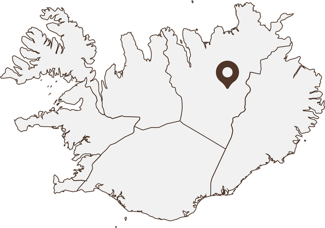 Map of Iceland, with a location marker in the northeastern region.