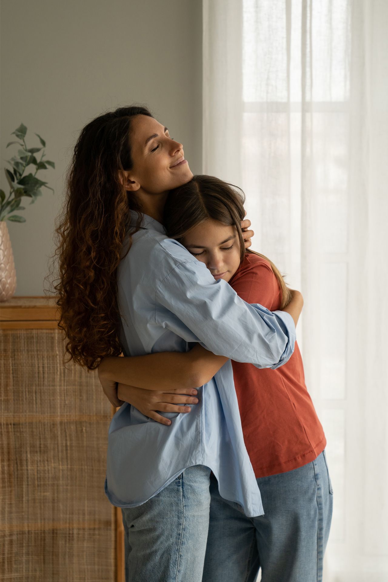 Mother and child embracing